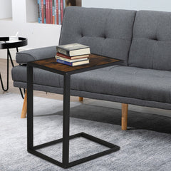 HOMCOM C-Shaped Side Table, Sofa End Table with Metal Frame, Accent Couch Table for Living room, Bedroom, Brown and Black