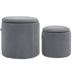 HOMCOM Set of Two Corduroy Storage Ottomans - Grey