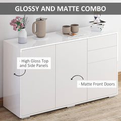 HOMCOM High Gloss Frame Sideboard, Side Cabinet, Push-Open Design with 2 Drawer for Living Room, Bedroom, White