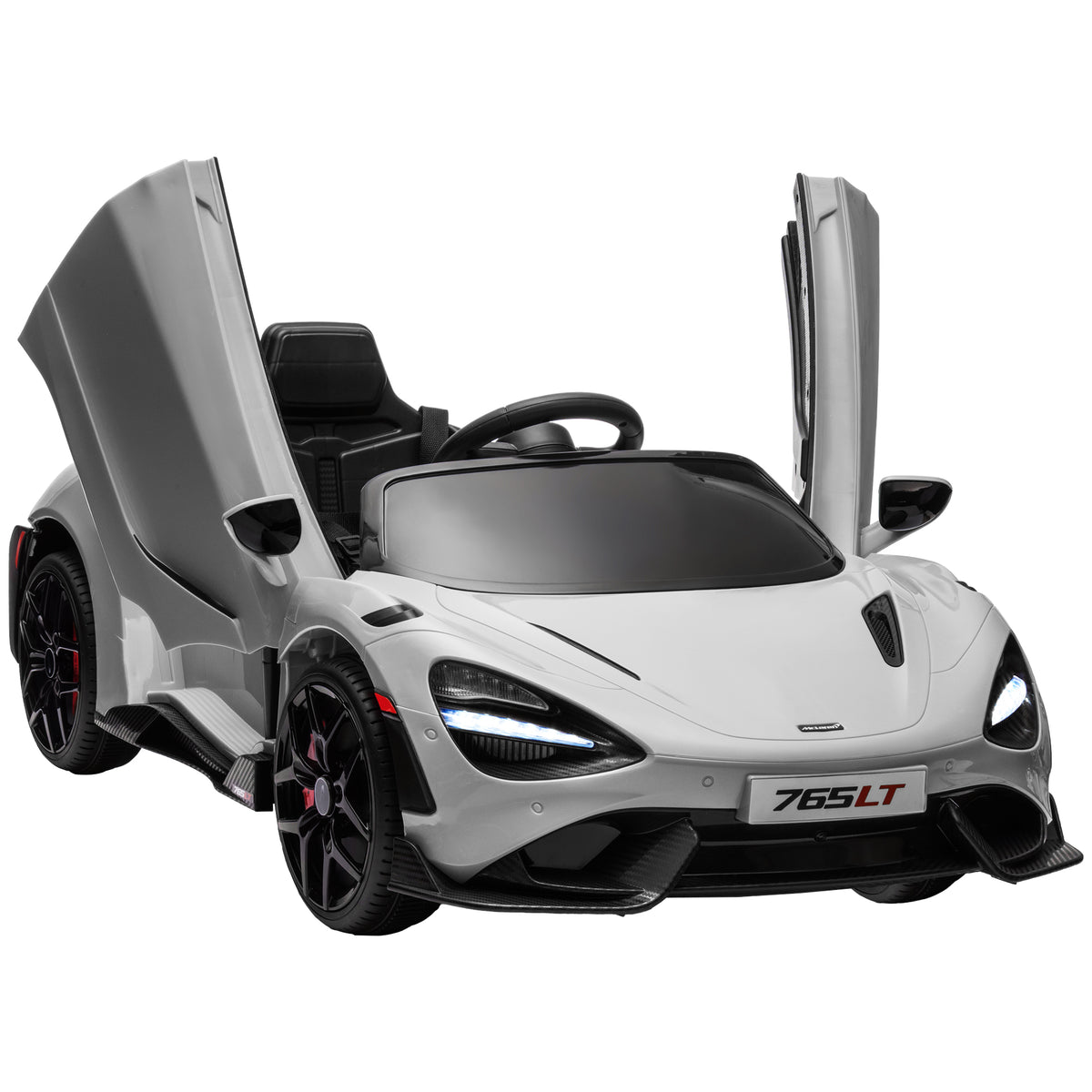 AIYAPLAY McLaren 765LT Licensed 12V Kids Electric Ride on Car with Butterfly Doors, Remote Control, Transport Wheels, Grey