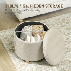 HOMCOM 31.8L Teddy Fleece Storage Ottoman - Cream White