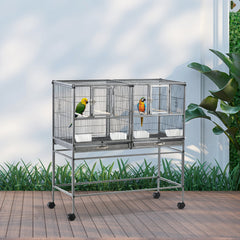 PawHut Large Bird Cage Parrot Cage with Divider, Slide Tray for Finch Canaries Parakeets Cockatiels, 95 x 45.5 x 102 cm