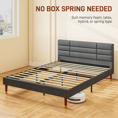 HOMCOM Upholstered King Bed Frame, with Slats - Grey