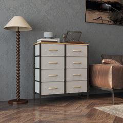 HOMCOM Fabric Chest of Drawers, Storage Drawers, Industrial Bedroom Dresser with 8 Fabric Drawers, Steel Frame and Wooden Top for Nursery, Living Room, Hallway, Cream White