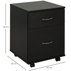 HOMCOM Two Drawer Filing Cabinet with Wheels- Black Wood Grain