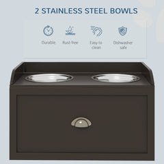 PawHut Stainless Steel Raised Dog Bowls, with 21L Storage Drawer for Large Dogs - Brown