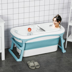 HOMCOM Foldable Bathtub Kids Bath Tub with Lid Large Freestanding Bathtubs Home Sauna for Toddler Children Teenage 1 - 12 Years