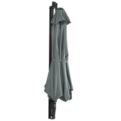 Outsunny 2.5m Wall Mounted Parasol, Hand to Push Outdoor Patio Umbrella with 180 Degree Rotatable Canopy for Porch, Deck, Garden, 250 cm, Grey