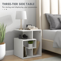 HOMCOM Side Table, 3 Tier End Table with Open Storage Shelves for Living Room, Bedroom, White