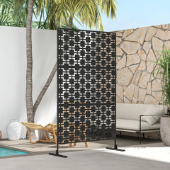 Outsunny Metal Decorative Privacy Screen Outdoor Divider, Black Grid