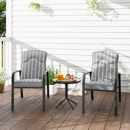 Outsunny 3-Piece Patio Bistro Set, 5-Position Adjustable Recliner Garden Chairs and Tempered Glass Table, Garden Furniture Set with Cushions, High Back, Armrests, Metal Frame for Balcony Patio, Grey