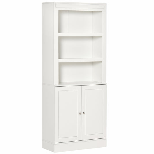 HOMCOM Kitchen Cupboard with 6-tier Shelving, Freestanding Storage Cabinet, Pantry Cupboard with 3 Open Compartments and Double-door Cabinet with Adjustable Shelves, White