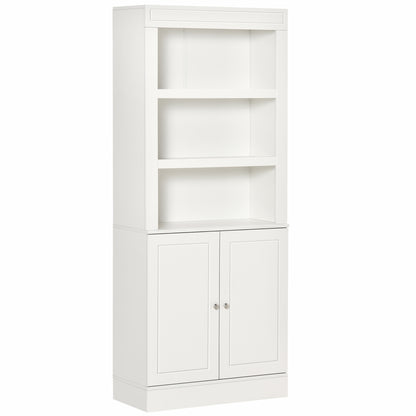 HOMCOM Kitchen Cupboard with 6-tier Shelving, Freestanding Storage Cabinet, Pantry Cupboard with 3 Open Compartments and Double-door Cabinet with Adjustable Shelves, White