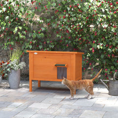 PawHut Feral Cat House, Wooden Insulated with Removable Floor, Water-Resistant Openable Roof - Orange