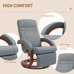 HOMCOM 135√Ç¬∞ Manual Reclining Swivel Chair, with Footrest - Grey