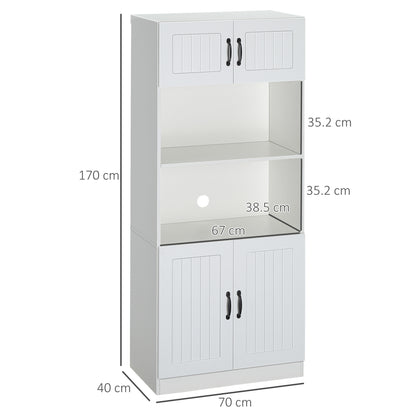 HOMCOM Kitchen Cupboard, 5-Tier Storage Cabinet with Adjustable Bottom Shelf, Open Microwave Countertop, White