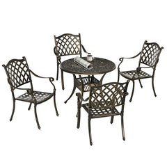 Outsunny 5-Piece Outdoor Furniture Dining Set, Cast Aluminum Conversation Set Includes 4 Chairs and 90cm Round Table with 50mm Umbrella Hole for Patio Garden Deck, Flower Design