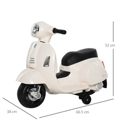 دراجة نارية كهربائية للأطفال مرخصة من HOMCOM Vespa بقوة 6 فولت تعمل بالبطارية لمدة تتراوح من 18 إلى 36 شهرًا مع مصباح أمامي بوق، باللون الأبيض