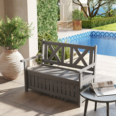 Outsunny 2-Seater Garden Storage Bench for Patio Wood Porch Decor Outdoor Seating, Charcoal Grey