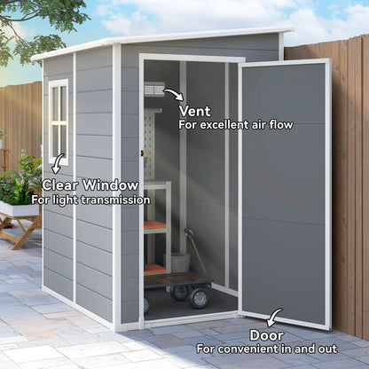 Outsunny 4'x5' Garden Storage Shed, Lean to Shed, Lockable Garden Shed with Window, Vent and Plastic Roof, Grey