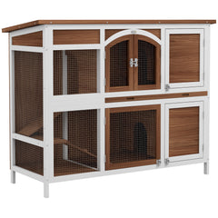 PawHut Two-Tier Wooden Pet Hutch with Openable Roof, Slide-Out Tray