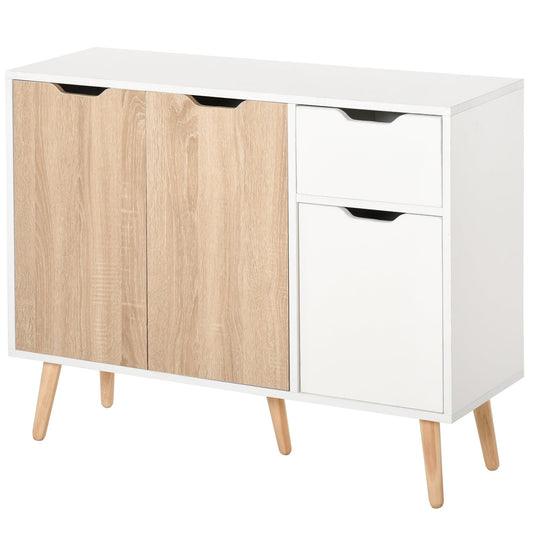 HOMCOM Sideboard Floor Standing Storage Cabinet with Drawer for Bedroom, Living Room, Home Office, Natural