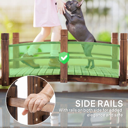Outsunny 1.5M Wooden Garden Bridge Lawn D√É¬©cor Stained Finish Arc Outdoor Pond Walkway w/ Railings Water Yard Decoration