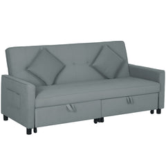 HOMCOM Three-Person Velvet-Feel Sofa Bed - Grey