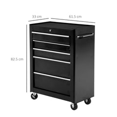 HOMCOM 5-Drawer Tool Chest, Lockable Steel Tool Storage Cabinet with Wheels and Handle Tool Box for Garage, Workshop, Black