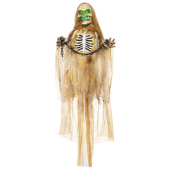 HOMCOM 6' Hanging Skeleton Ghost Halloween Animatronic, with Glowing Eyes and Chest