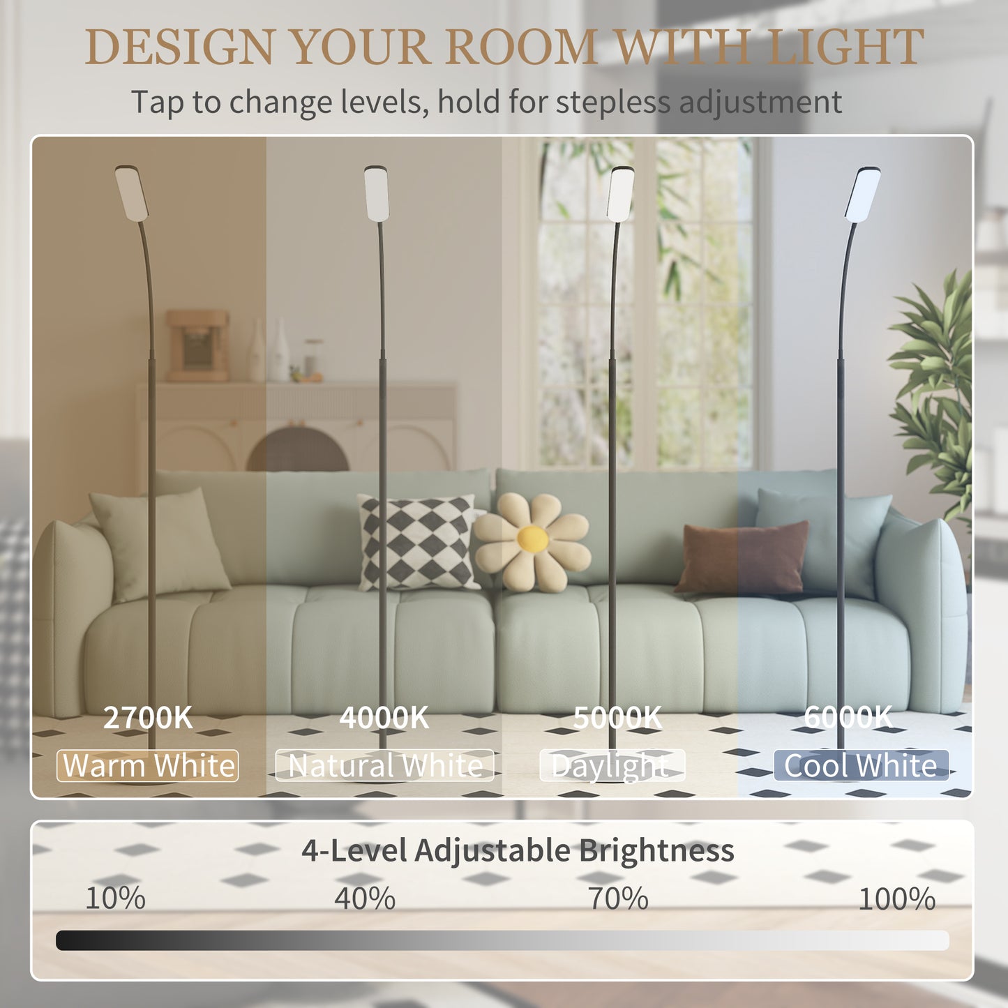 HOMCOM LED Floor Lamp, Standing Lamp with Remote & Touch Control, Stepless Dimmable Colours Temperature & Brightness, 360√Ç¬∞ Adjustable Gooseneck, 1 Hour Timer, Memory Function for Living Room, Black