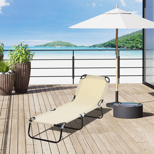 Outsunny Foldable Sun Lounger with 5-Position Adjustable Backrest, Outdoor Portable Recliner Chaise Lounge Chair with Breathable Mesh Fabric, Beige