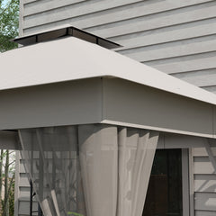 Outsunny 3(m) x 3(m) Double Roof Outdoor Garden Gazebo Canopy Shelter with Netting, Solid Steel Frame, Light Grey