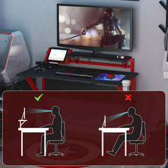 HOMCOM Gaming Desk, Computer Table with Monitor Stand, Cup Holder, Headphone Hook, Wire Basket and Metal Frame, 120cm, Red