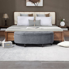 HOMCOM Velvet-Feel Half Circle Storage Ottoman - Dark Grey