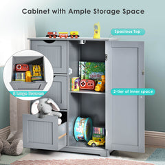 1-Door Freestanding Bathroom Cabinet with 3 Drawers-Grey