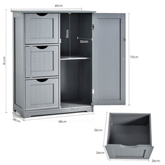 1-Door Freestanding Bathroom Cabinet with 3 Drawers-Grey