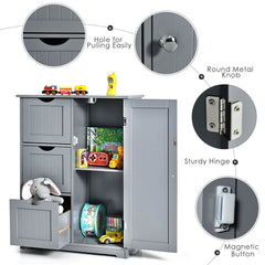 1-Door Freestanding Bathroom Cabinet with 3 Drawers-Grey