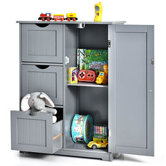 1-Door Freestanding Bathroom Cabinet with 3 Drawers-Grey