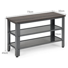 3-Tier Industrial Shoe Rack Bench with Storage Shelf-Grey