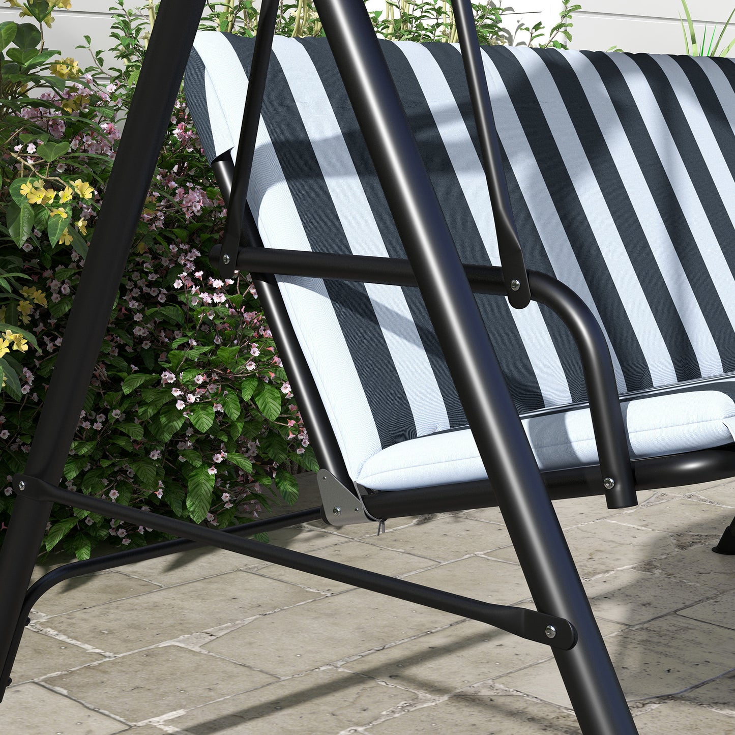 Outsunny Three-Seater Garden Swing Chair, with Adjustable Canopy - Grey Stripe