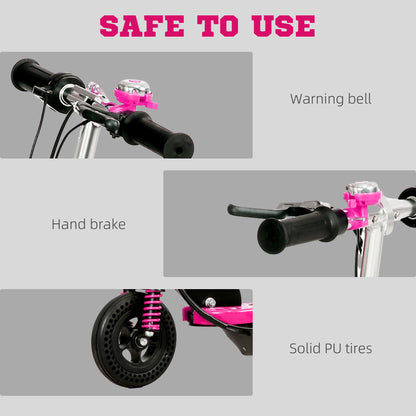 HOMCOM Steel Ride on Powered Scooter, Folding E-Scooter with Warning Bell, 15km/h Maximum Speed, for 6-14 Years Old, Pink