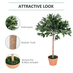 Outsunny 3ft Artificial Olive Tree Indoor Plant Greenery for Home Office Potted in An Orange Pot Set of 2