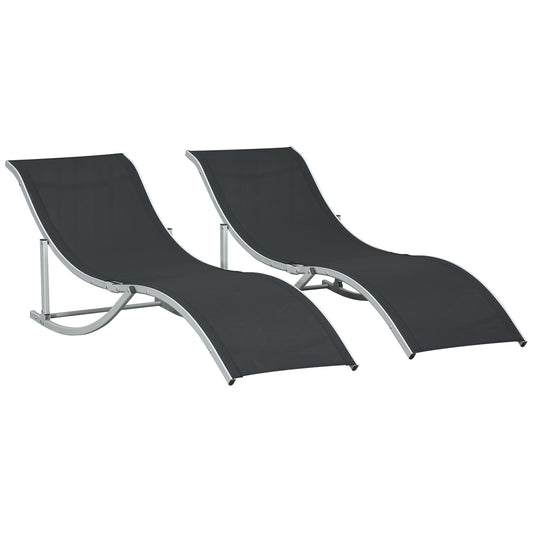 Outsunny 2 Pieces Folding Sun Lounger, S-shaped Lounge Chairs Reclining Sleeping Bed with Aluminium Frame