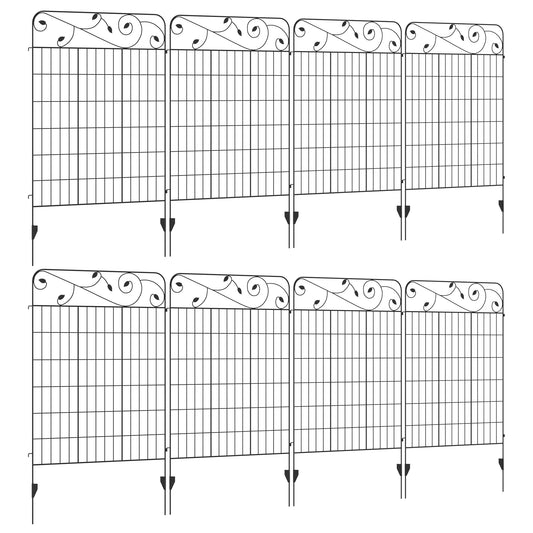 سياج زخرفي للحديقة من Outsunny، 8 قطع من ألواح سياج خارجية مقاس 43 بوصة × 23 قدمًا، سلك معدني مقاوم للصدأ، حافة حديقة زهور، حاجز للحيوانات، أسود
