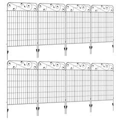 سياج زخرفي للحديقة من Outsunny، 8 قطع من ألواح سياج خارجية مقاس 43 بوصة × 23 قدمًا، سلك معدني مقاوم للصدأ، حافة حديقة زهور، حاجز للحيوانات، أسود
