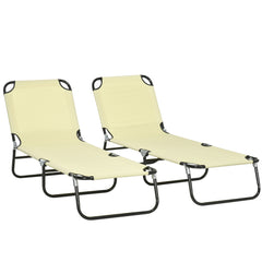 Outsunny Set of Two Metal Frame Folding Sun Loungers - Beige