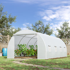 Outsunny 6 x 3 x 2 m Polytunnel Greenhouse, Walk in Polytunnel Tent with Metal Frame, Zippered Door and 8 Windows for Garden and Backyard, White