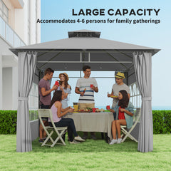 Outsunny 3 x 3 m Garden Gazebo, Double Roof Metal Gazebo with Removable Sidewalls and Church Windows, Outdoor Canopy Shelter, Light Grey