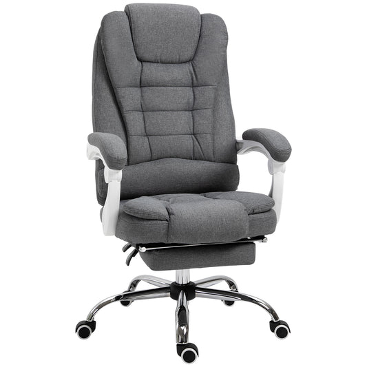 Vinsetto Office Chair, Computer Desk Chair, Linen Fabric Swivel Rolling Task Chair with Large Soft Padded Cushion, 135√Ç¬∞ Reclining Backrest and Retractable Footrest, Grey